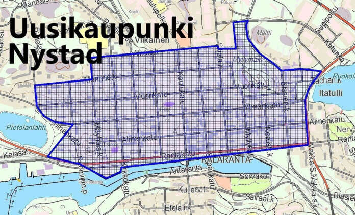 Karttaan sinisellä merkityllä alueella Uudessakaupungissa on ilotulitteiden käyttö kiellettyä myös uudenvuodenaattona.